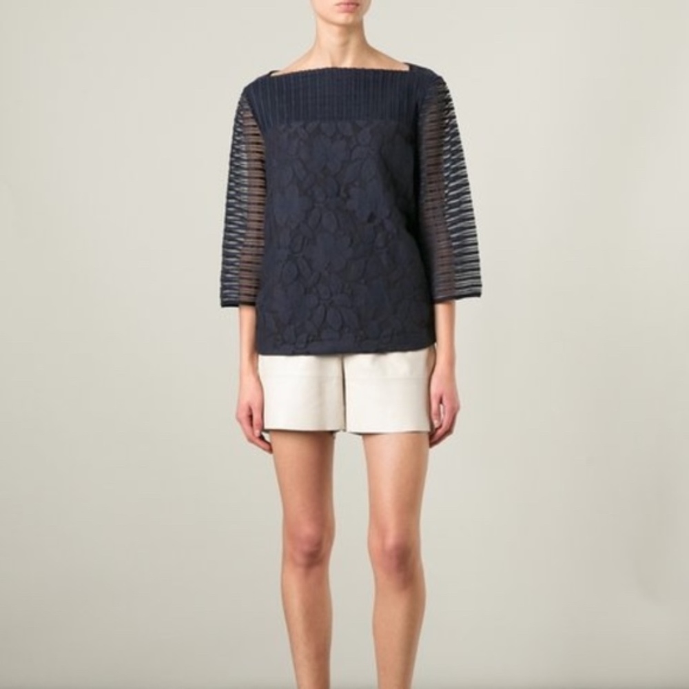 Tory Burch Navy Blue Lindsey Lace Top XS